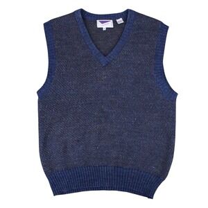 Vintage 90s Sweater Vest Knit V-Neck Blue Wool BlendPullover Men's Size Medium